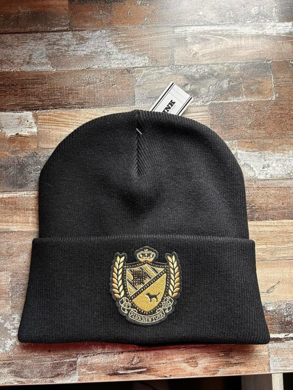 NWT! VS PINK Black with Gold Beanie!